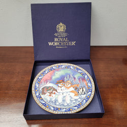 Royal Worcester Christmas Plate "Skating Snowman" | Antique & Vintage | Moonee Ponds Antiques | Australia Wide Delivery
