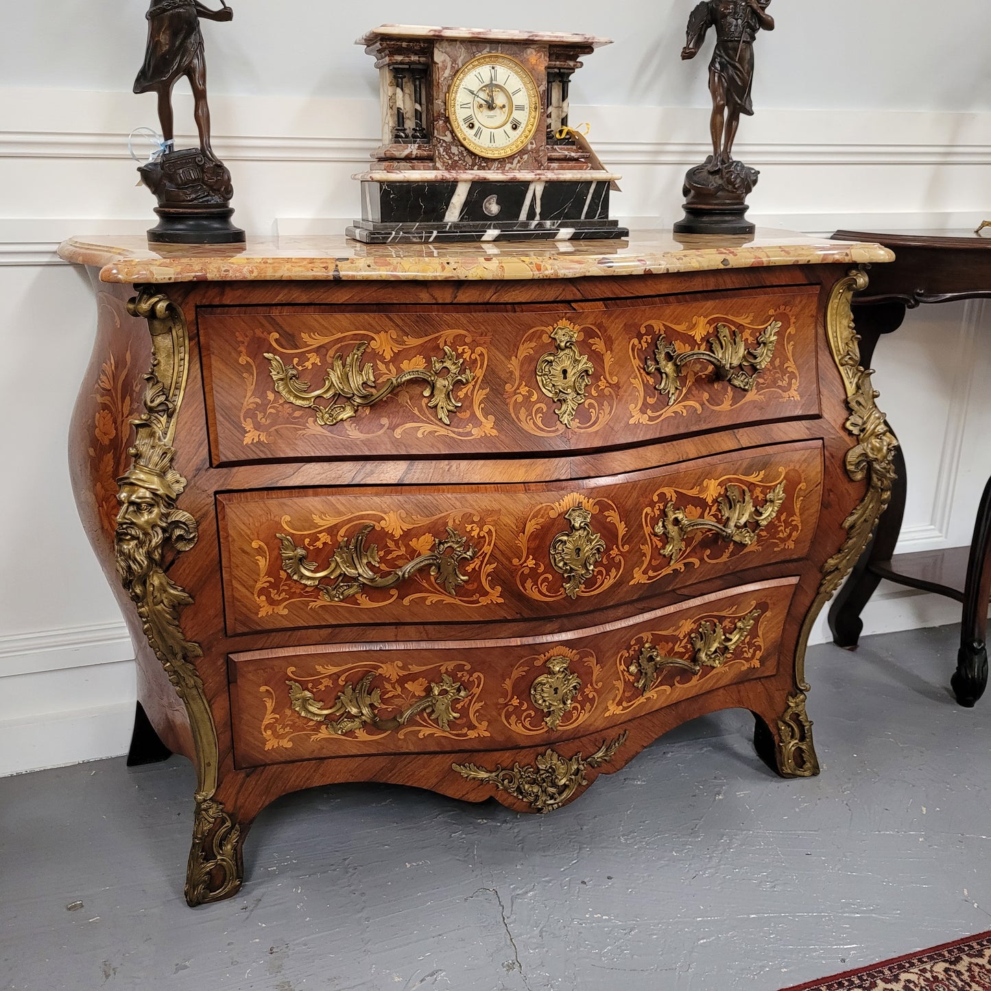 Superb 19th Century Louis XV Kingwood & Rosewood Marquetry Inlaid Marble Top Commode