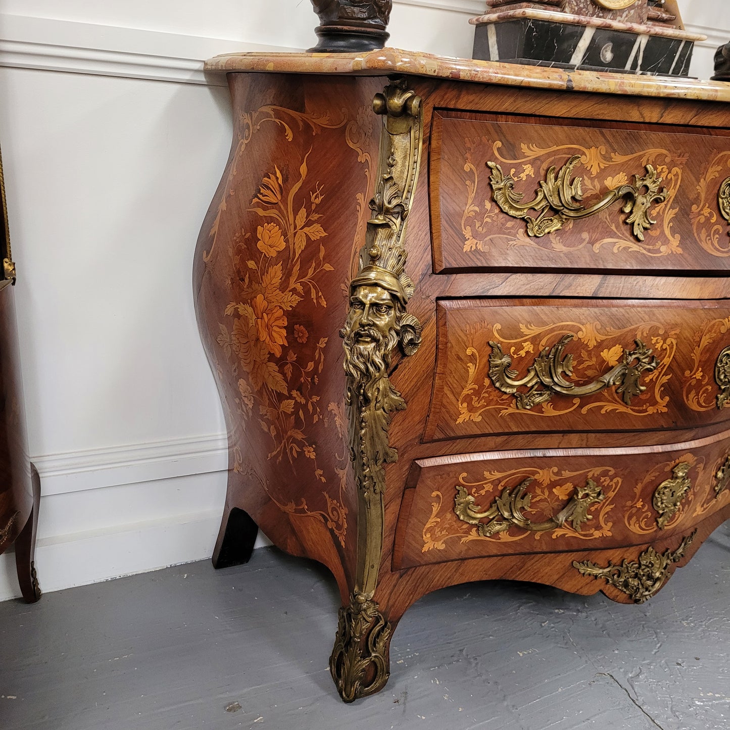 Superb 19th Century Louis XV Kingwood & Rosewood Marquetry Inlaid Marble Top Commode