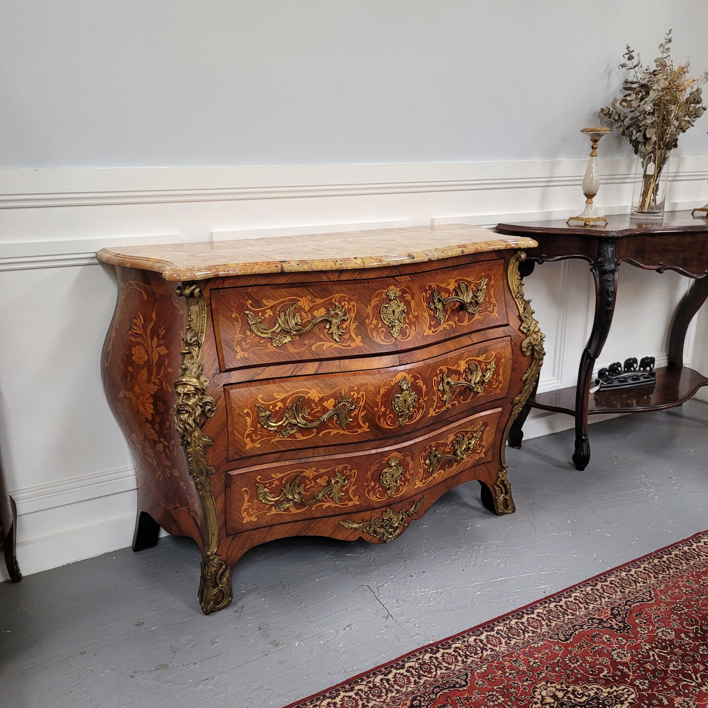 Superb 19th Century Louis XV Kingwood & Rosewood Marquetry Inlaid Marble Top Commode