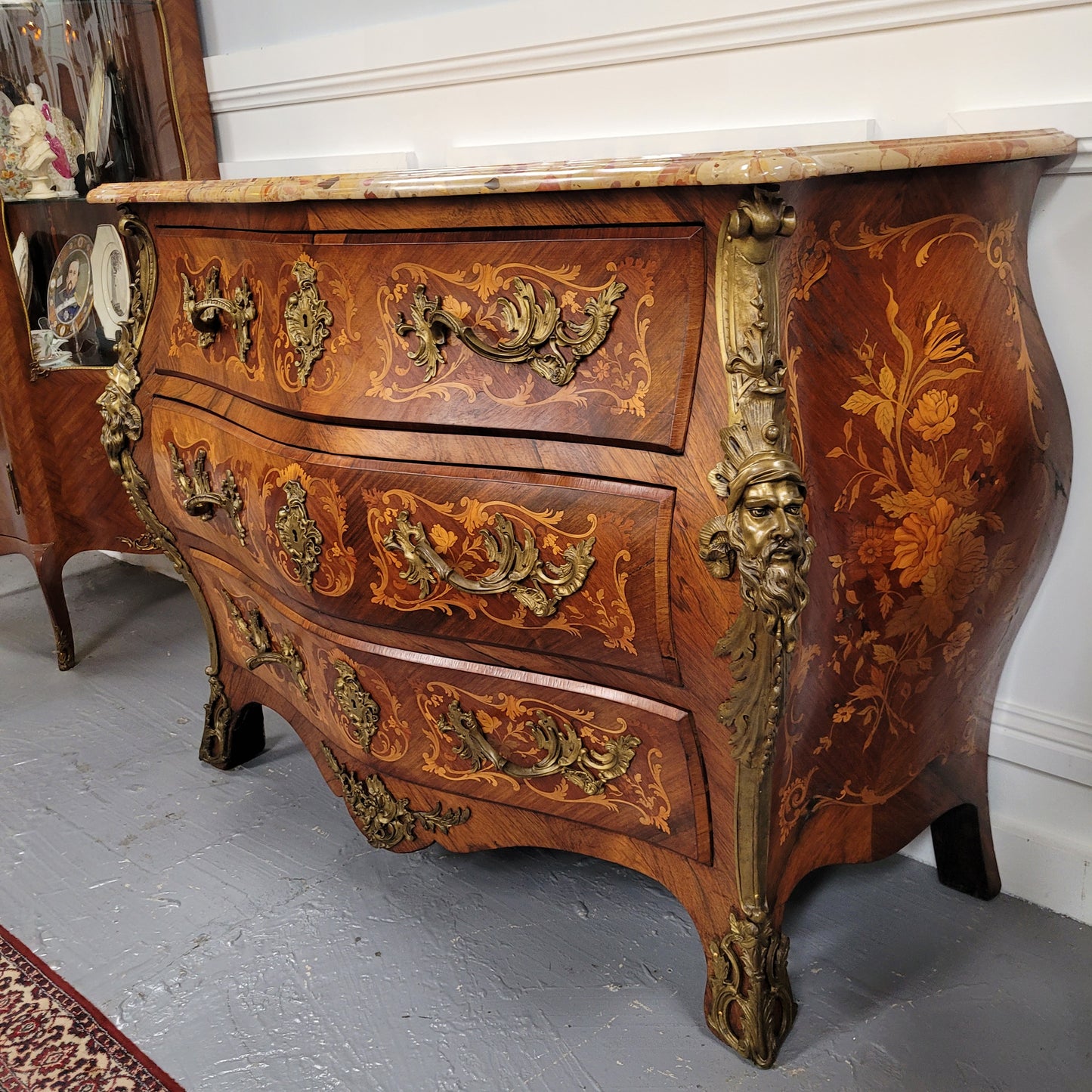 Superb 19th Century Louis XV Kingwood & Rosewood Marquetry Inlaid Marble Top Commode