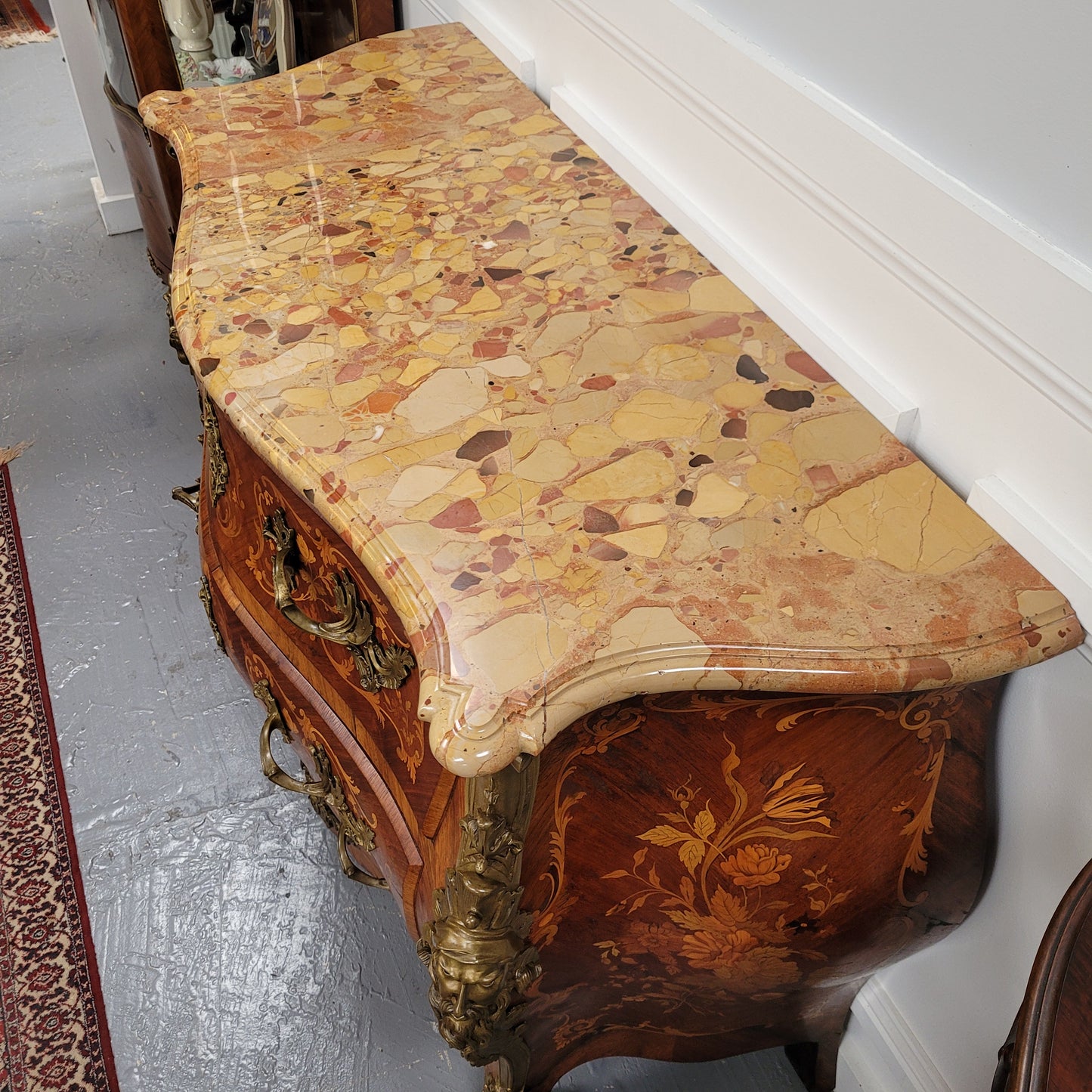 Superb 19th Century Louis XV Kingwood & Rosewood Marquetry Inlaid Marble Top Commode