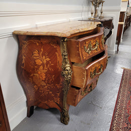 Superb 19th Century Louis XV Kingwood & Rosewood Marquetry Inlaid Marble Top Commode