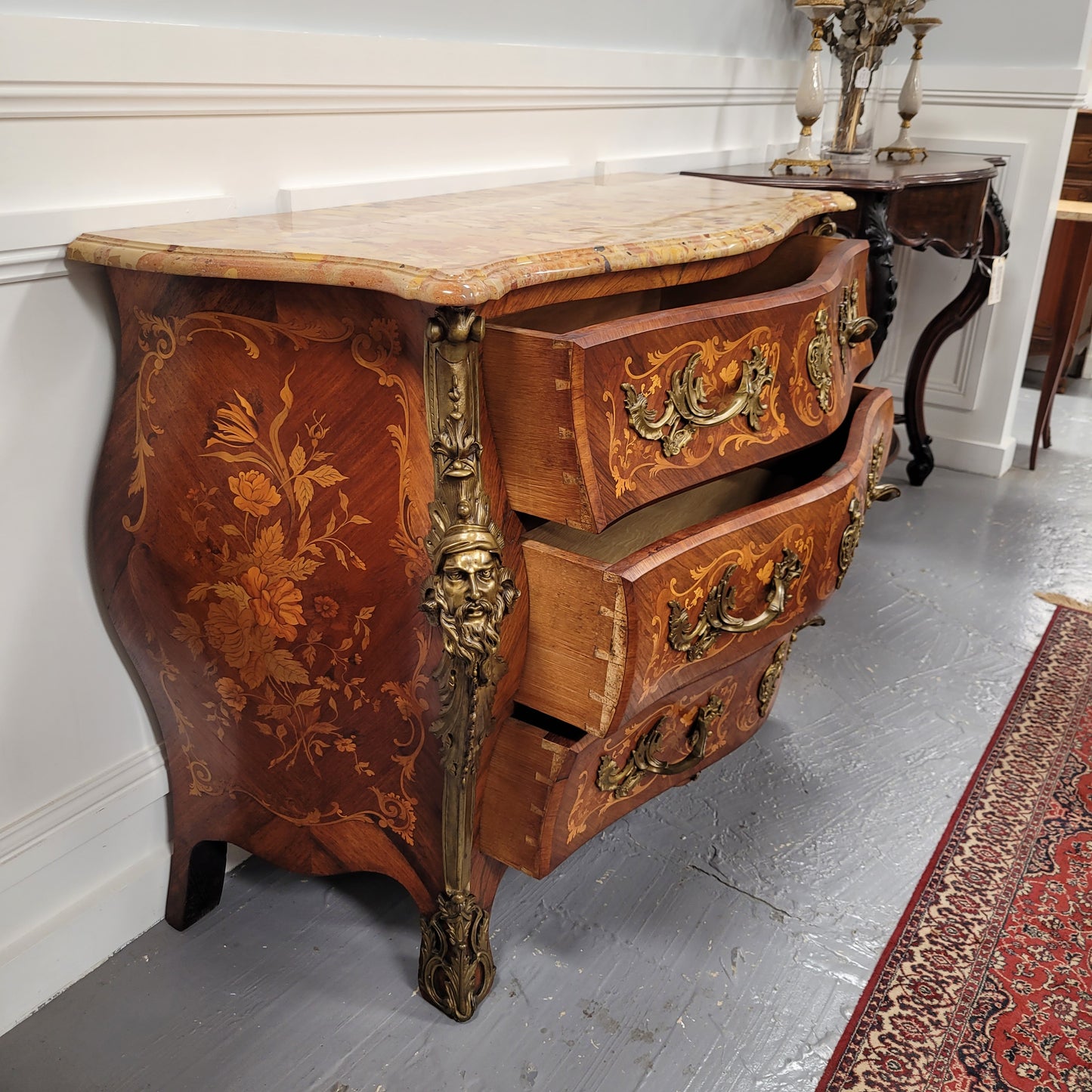 Superb 19th Century Louis XV Kingwood & Rosewood Marquetry Inlaid Marble Top Commode