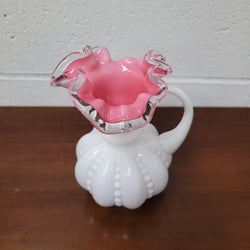 Fenton Silver Crest Pink Cased Milk Glass Melon Pitcher Vase. | Antique & Vintage | Moonee Ponds Antiques | Australia Wide Delivery