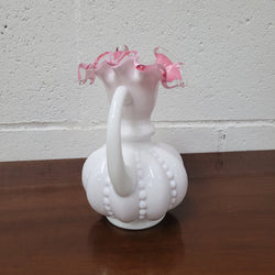 Fenton Silver Crest Pink Cased Milk Glass Melon Pitcher Vase. | Antique & Vintage | Moonee Ponds Antiques | Australia Wide Delivery