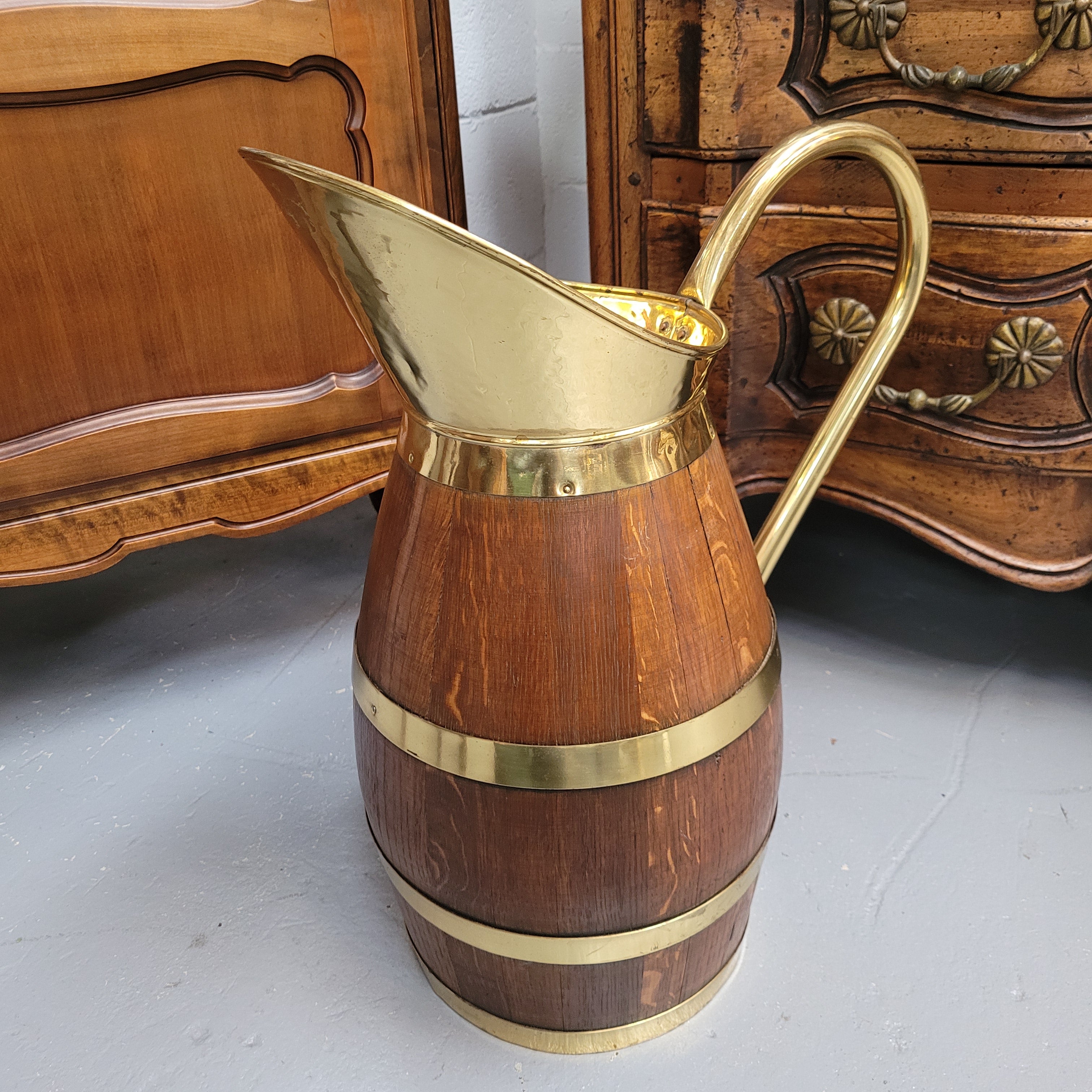 Stunning French Oak & Brass Jug / Umbrella Stand | Antique & Vintage | Moonee Ponds Antiques | Australia Wide