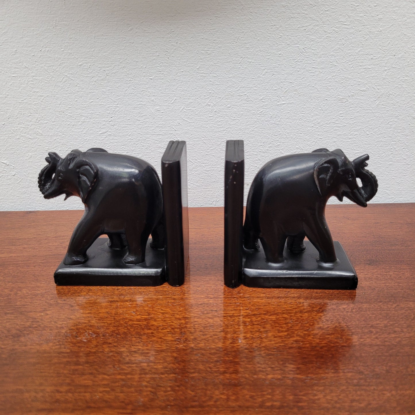 Pair of Vintage Carved Stone Elephant Bookends