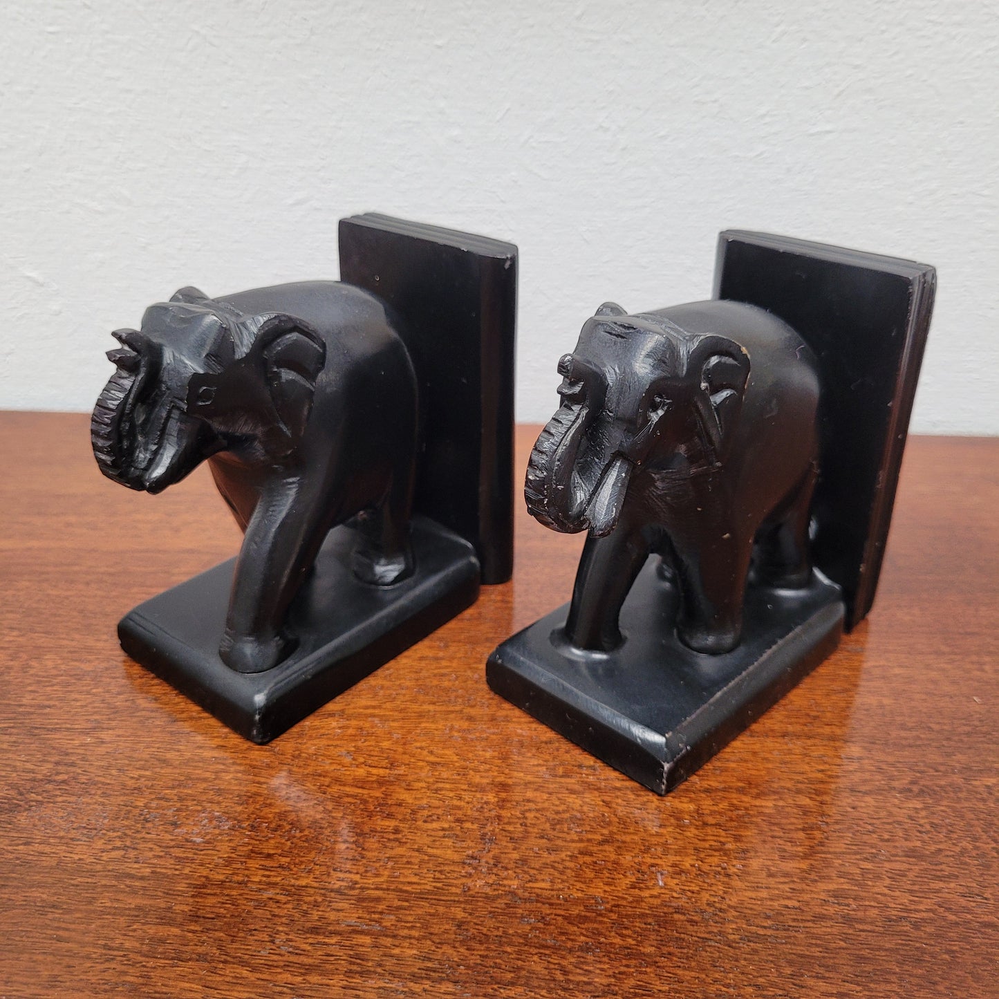 Pair of Vintage Carved Stone Elephant Bookends