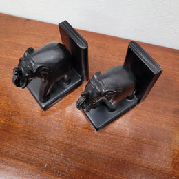 Pair of Vintage Carved Stone Elephant Bookends