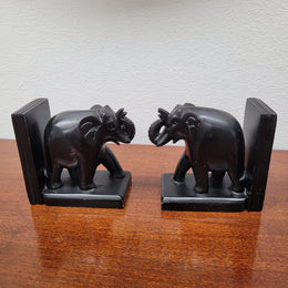 Pair of Vintage Carved Stone Elephant Bookends