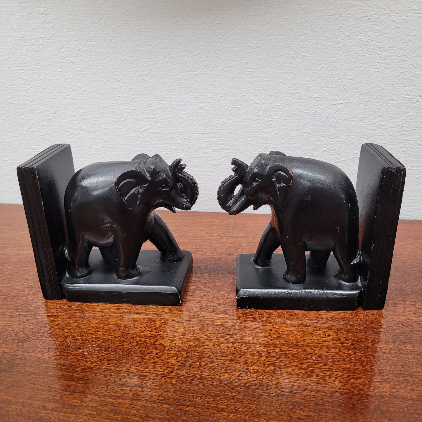 Pair of Vintage Carved Stone Elephant Bookends