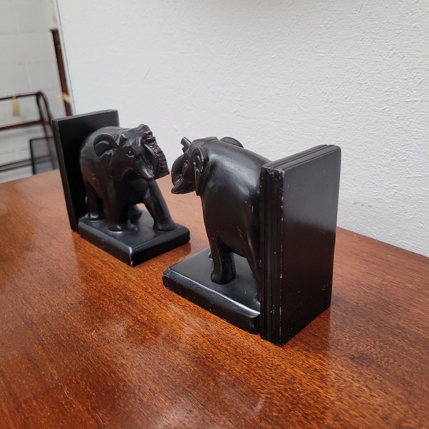 Pair of Vintage Carved Stone Elephant Bookends