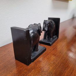 Pair of Vintage Carved Stone Elephant Bookends