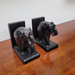 Pair of Vintage Carved Stone Elephant Bookends
