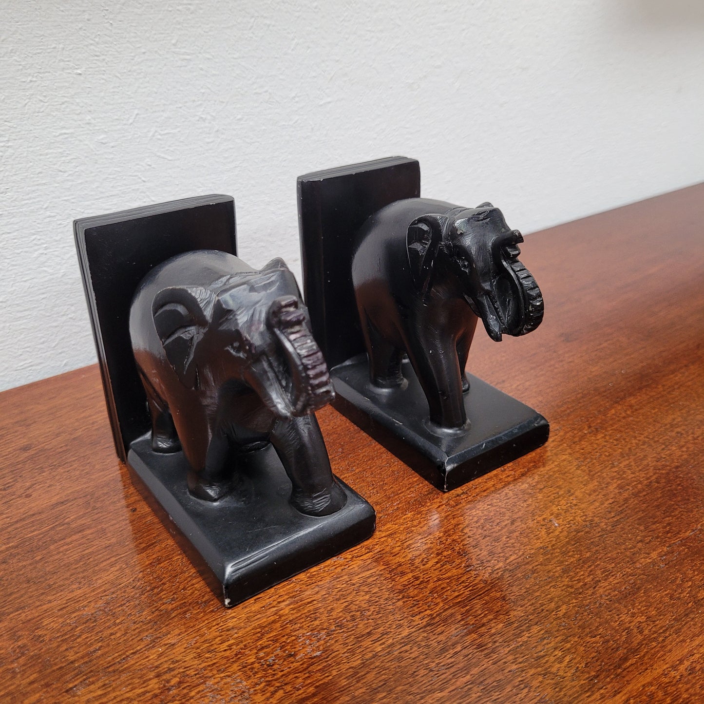 Pair of Vintage Carved Stone Elephant Bookends