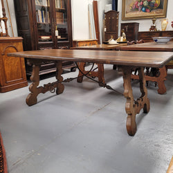 French Oak Spanish Style Farmhouse Dining Table With Decorative Iron Work Underneath | Antique & Vintage | Moonee Ponds Antiques | Australia Wide Delivery