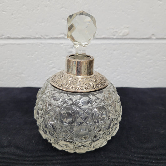 Superb Edwardian Birmingham Silver & Cut Crystal Glass Perfume Bottle