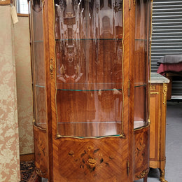 Grand French Walnut Louis XV Style Marble Top Vitrine