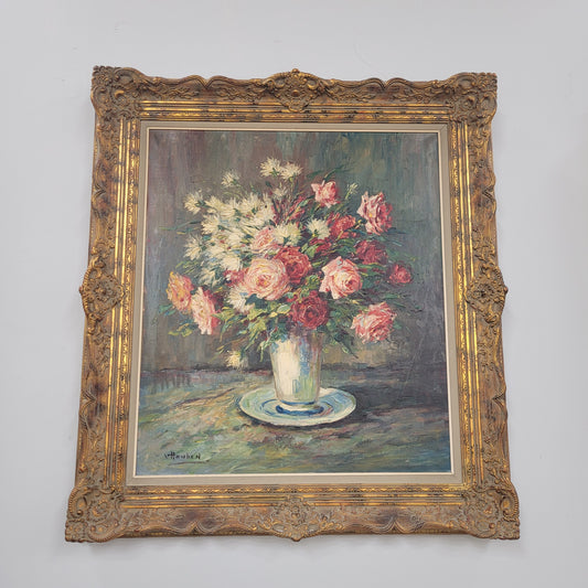 Stunning Oil on Canvas Floral in Decorative Frame
