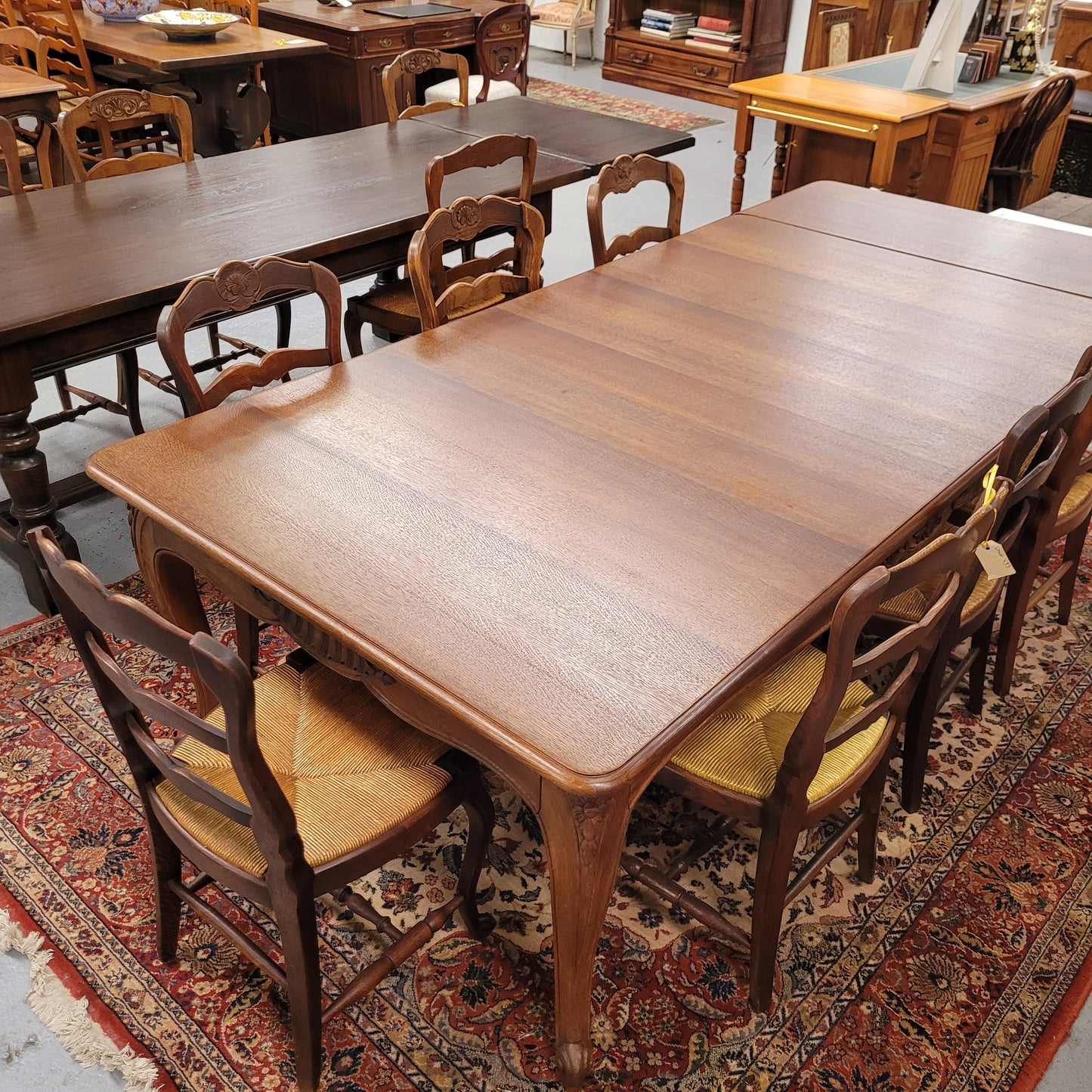 Elegant & Wide French Oak Louis XV Style Extension Table