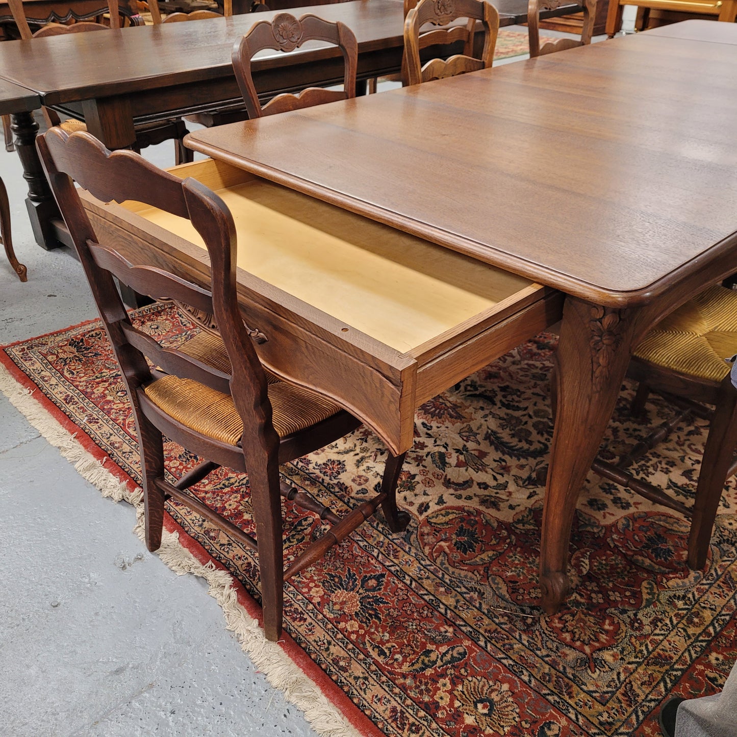 Elegant & Wide French Oak Louis XV Style Extension Table