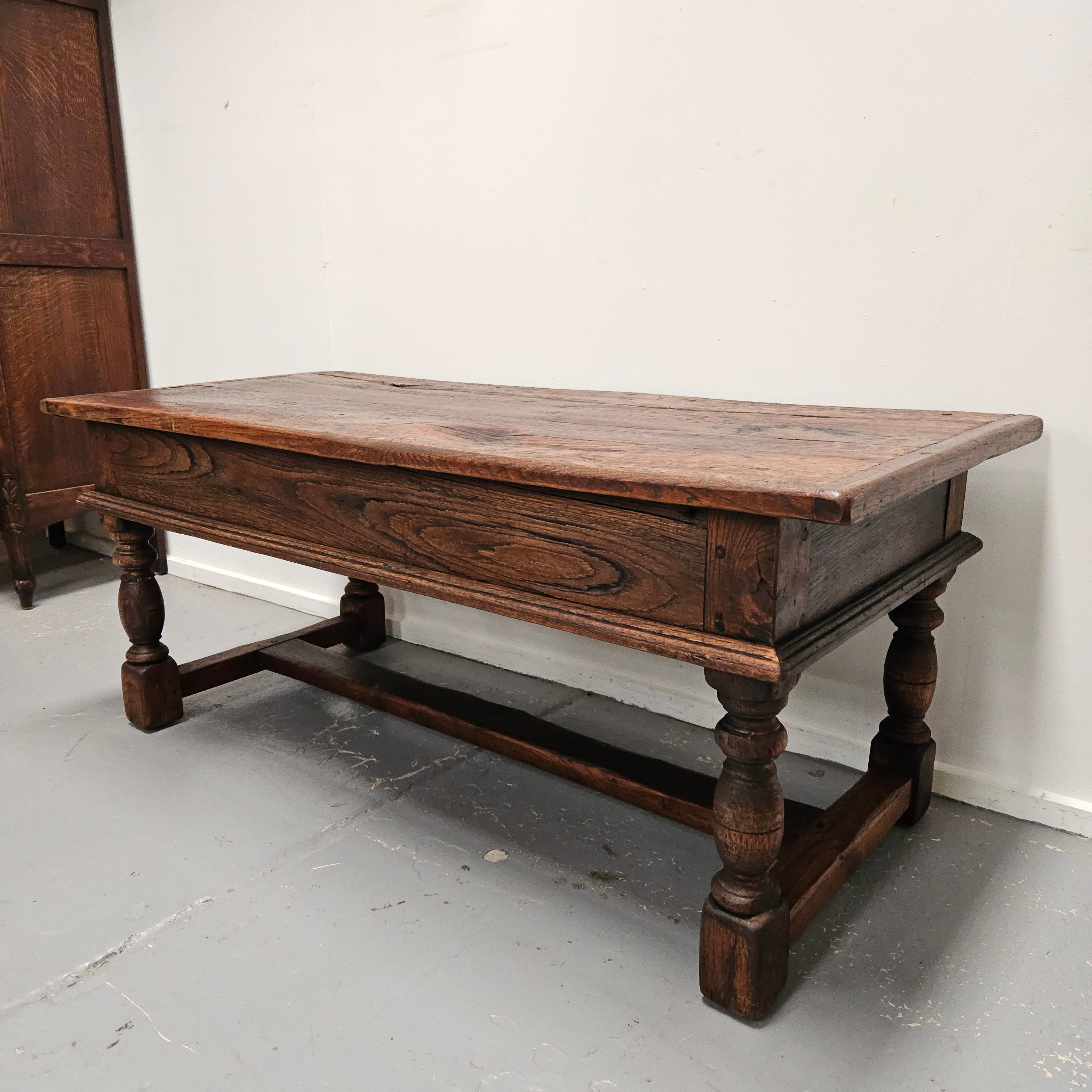 French Oak One Drawer Stretcher Base Coffee Table | Antique & Vintage | Moonee Ponds Antiques | Australia Wide Delivery