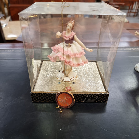 Rare Boxed Dresden Lace Figurine In Original Box
