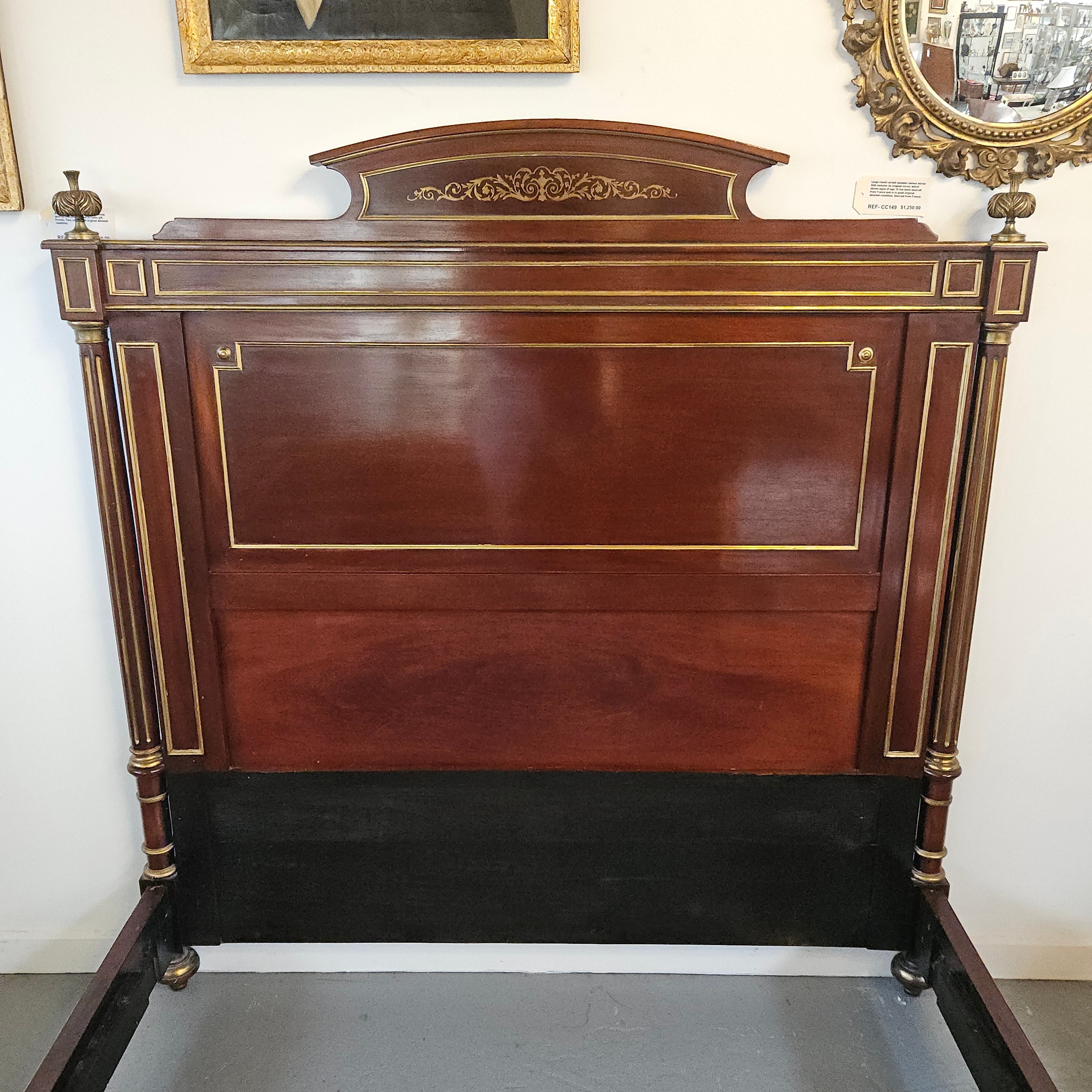 A Stunning 19th Century Empire French Mahogany & Brass Inlaid Queen Size Bed | Antique & Vintage | Moonee Ponds Antiques | Australia Wide Delivery