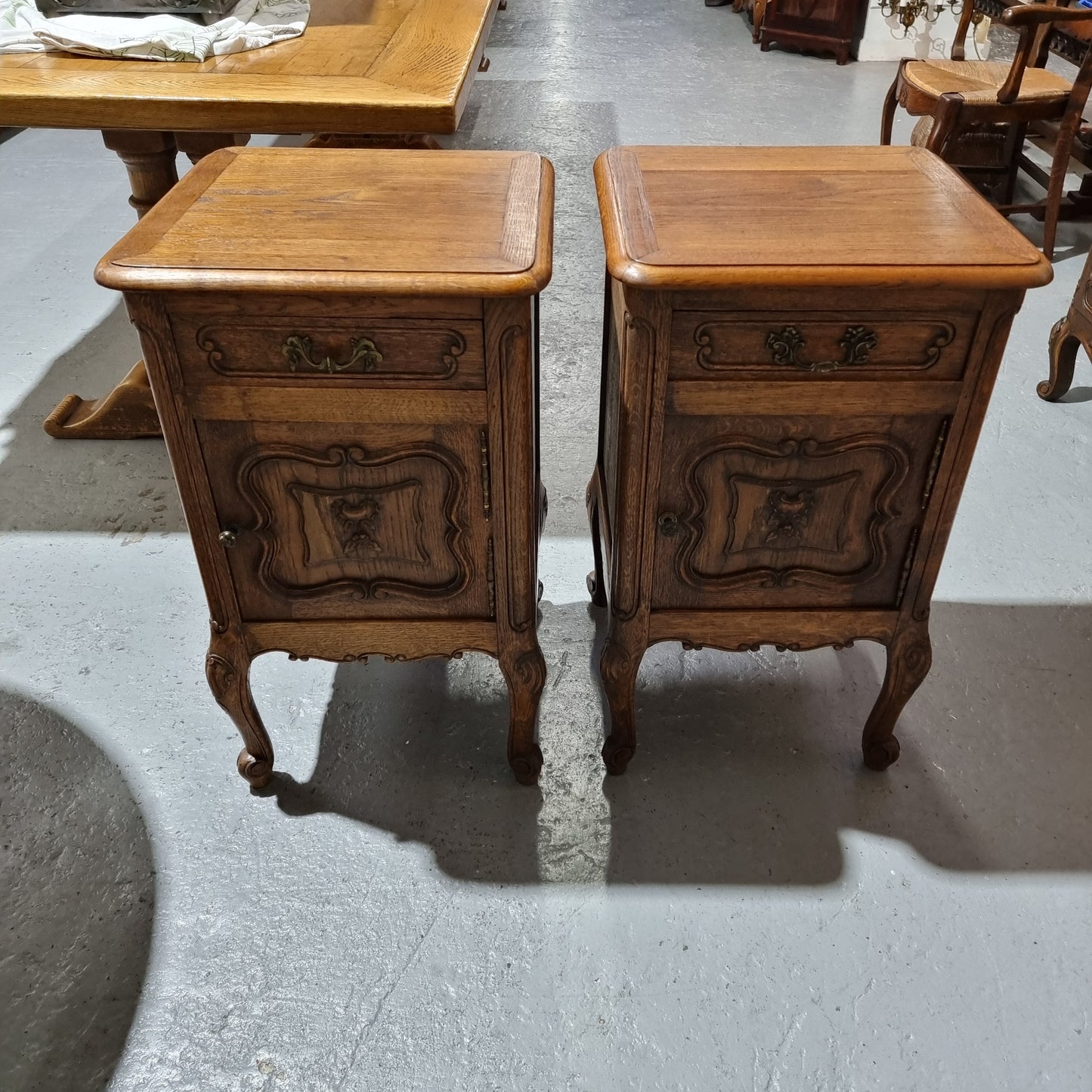 Hard to Find Pair of Antique French Louis XV Style Wooden Top Bedsides