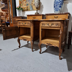 Rare Pair of Antique French Oak Louis XV Style Wooden Top Bedside Cabinets | Antique & Vintage | Moonee Ponds Antiques | Australia Wide Delivery