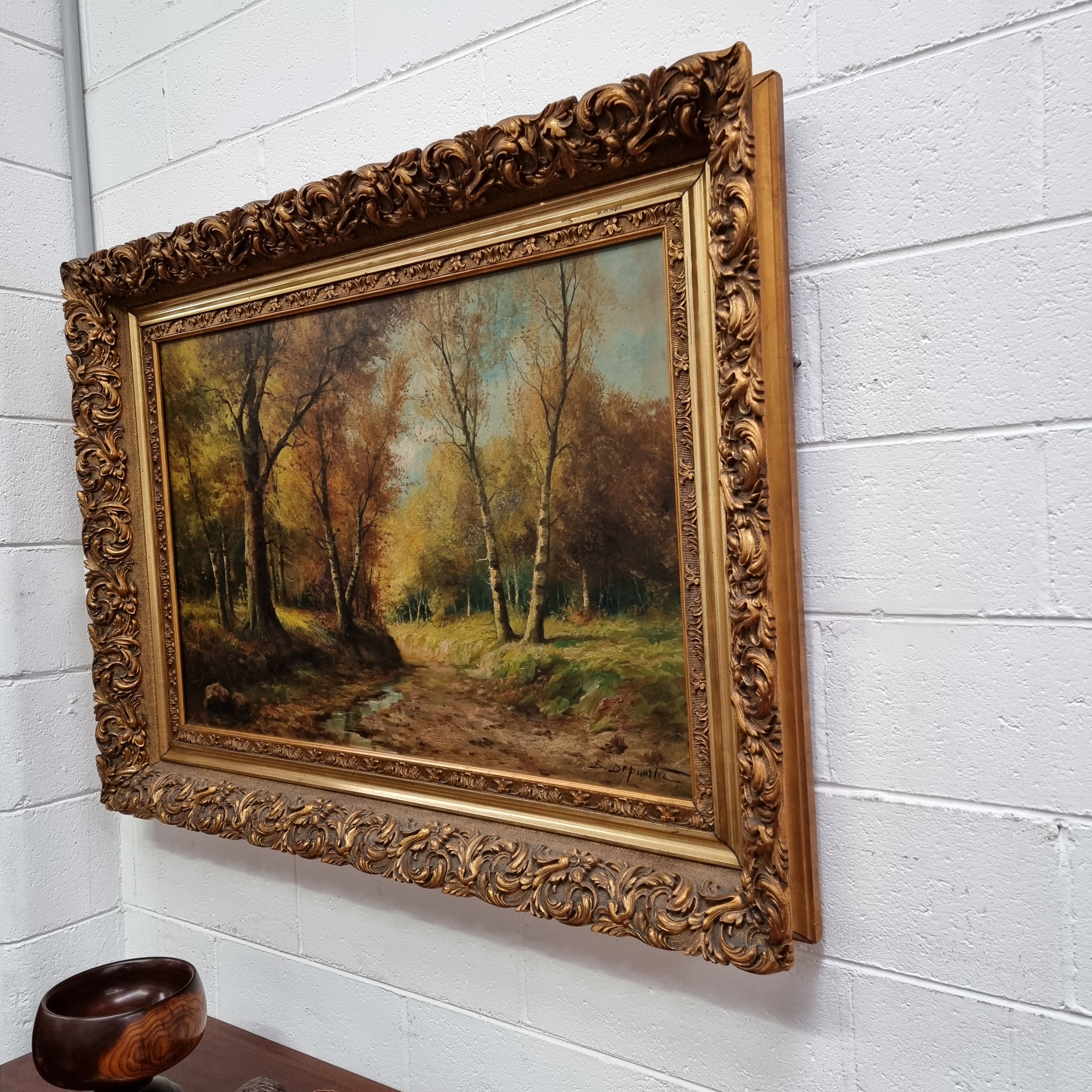Sourced From France Oil on Board River Bank Scene In Ornate Gilt Frame | Antique & Vintage | Moonee Ponds Antiques | Australia Wide Delivery