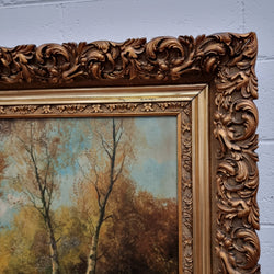 Sourced From France Oil on Board River Bank Scene In Ornate Gilt Frame | Antique & Vintage | Moonee Ponds Antiques | Australia Wide Delivery