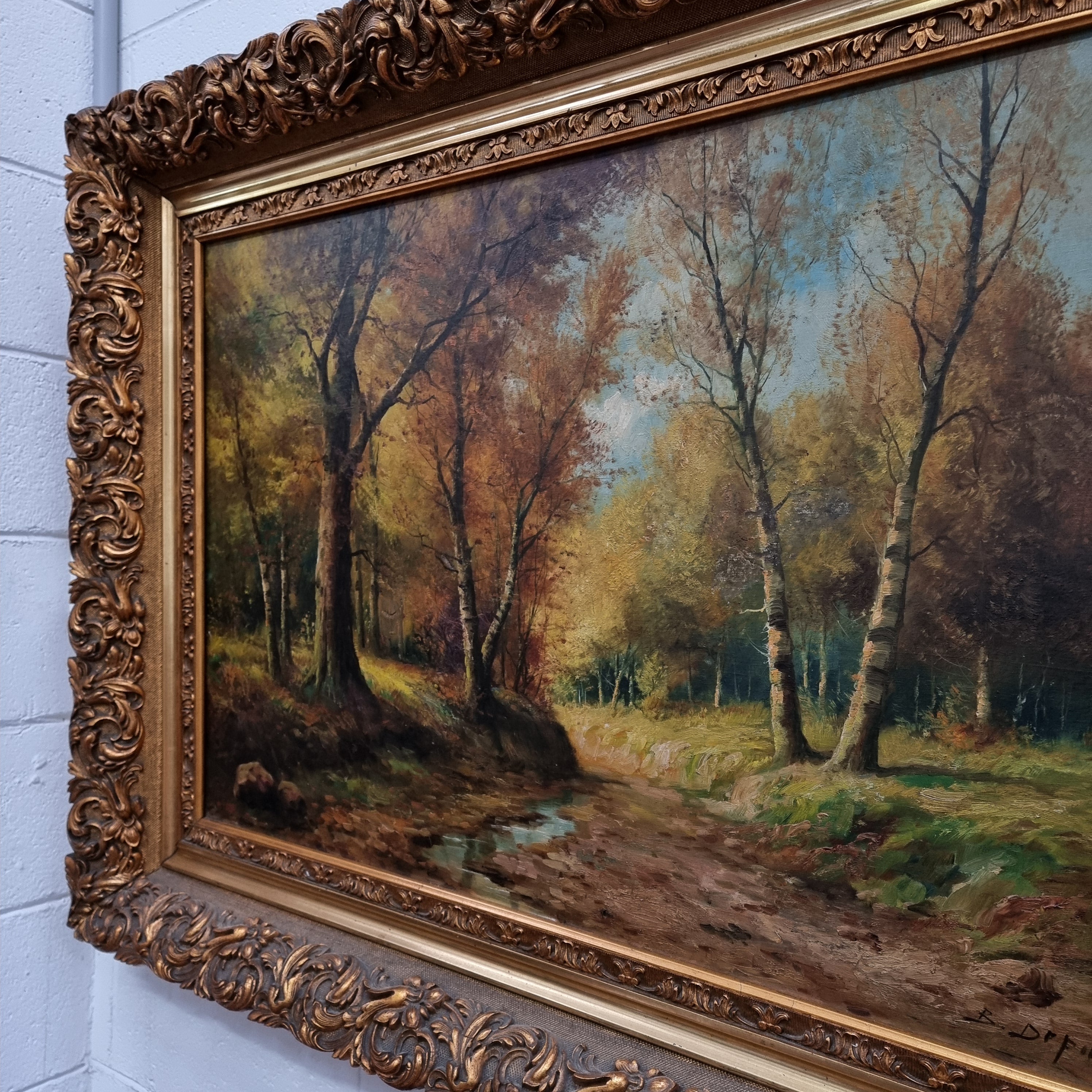 Sourced From France Oil on Board River Bank Scene In Ornate Gilt Frame | Antique & Vintage | Moonee Ponds Antiques | Australia Wide Delivery