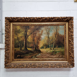 Sourced From France Oil on Board River Bank Scene In Ornate Gilt Frame | Antique & Vintage | Moonee Ponds Antiques | Australia Wide Delivery