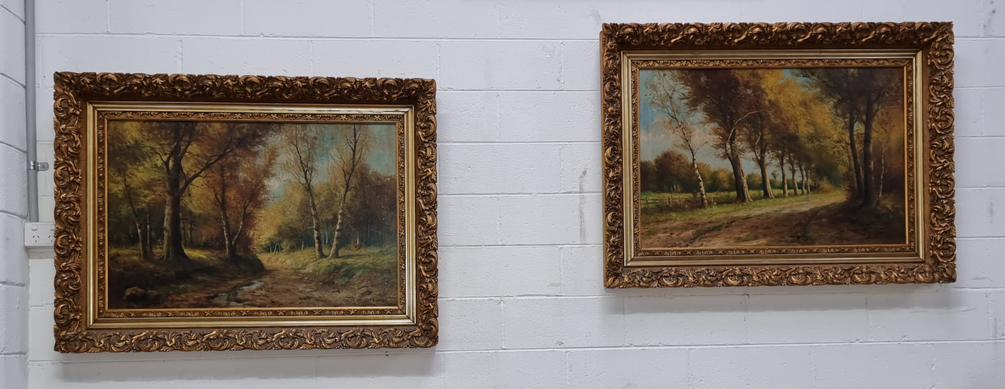 Sourced from France Signed Oil on Canvas Country Tree Scene In Ornate Gilt Frame