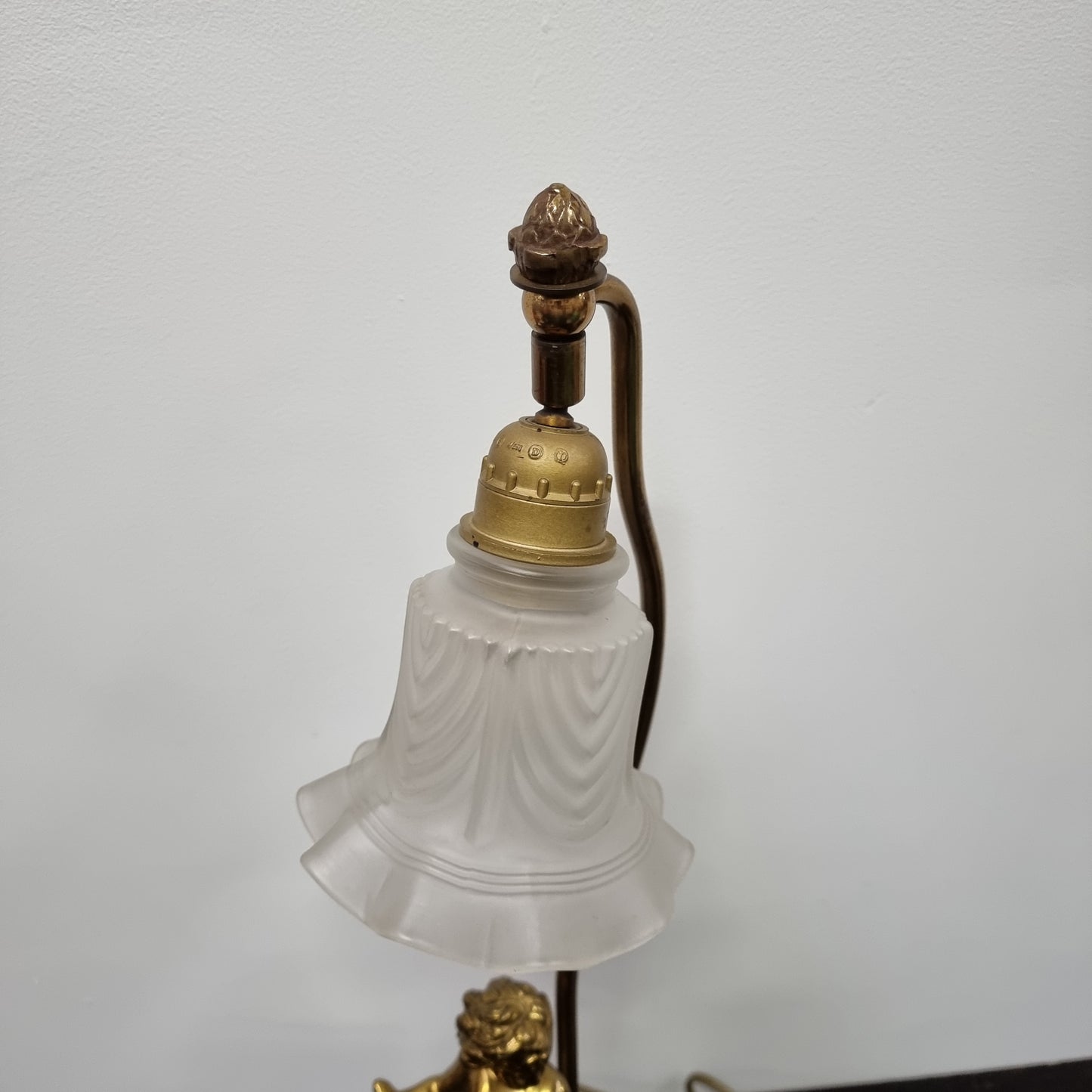 French Onyx & Bronze Cherub Figurine Table Lamp