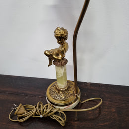 French Onyx & Bronze Cherub Figurine Table Lamp