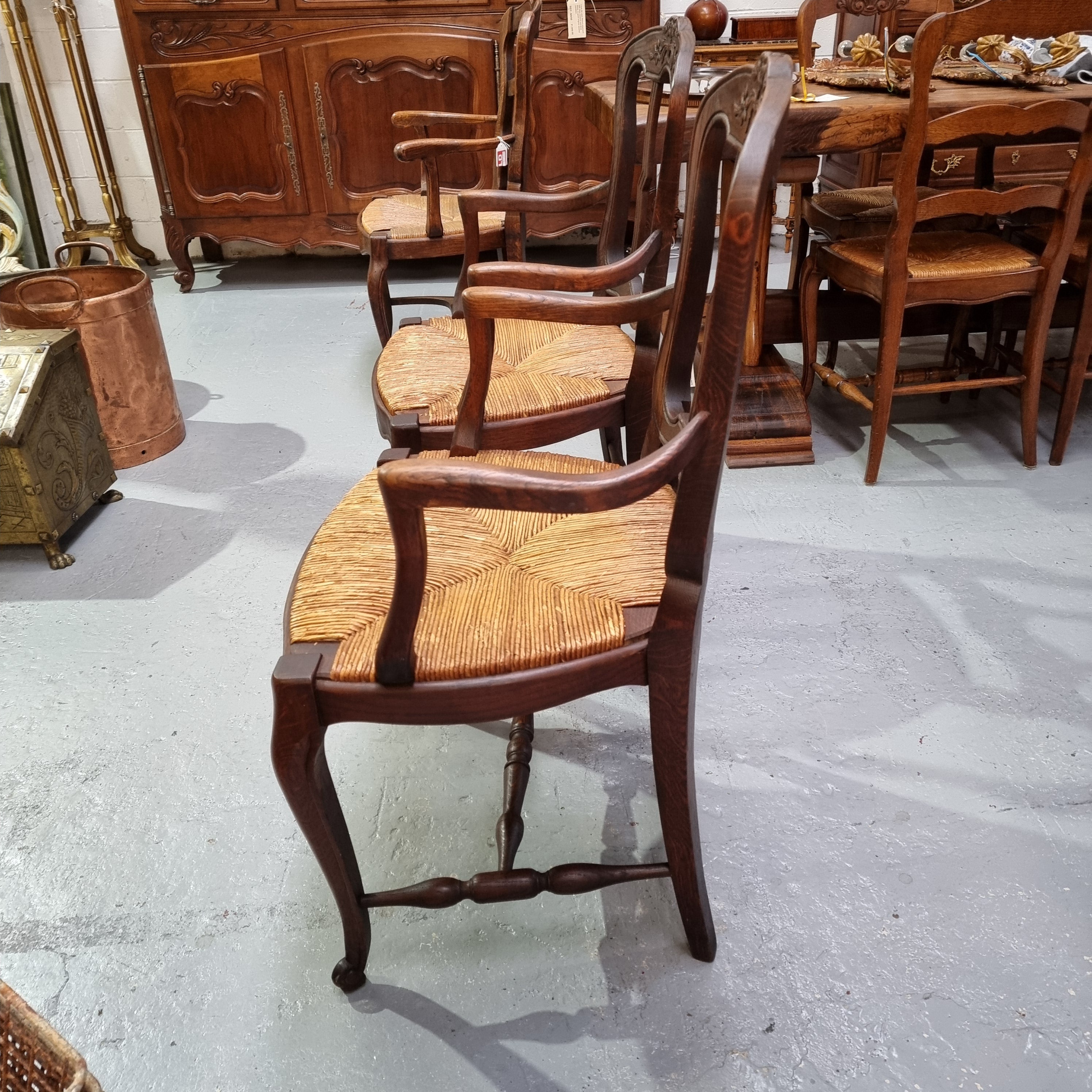 Pair Louis XV Style French Oak Rush Seated Carver Chairs | Antique & Vintage | Moonee Ponds Antiques | Australia Wide Delivery