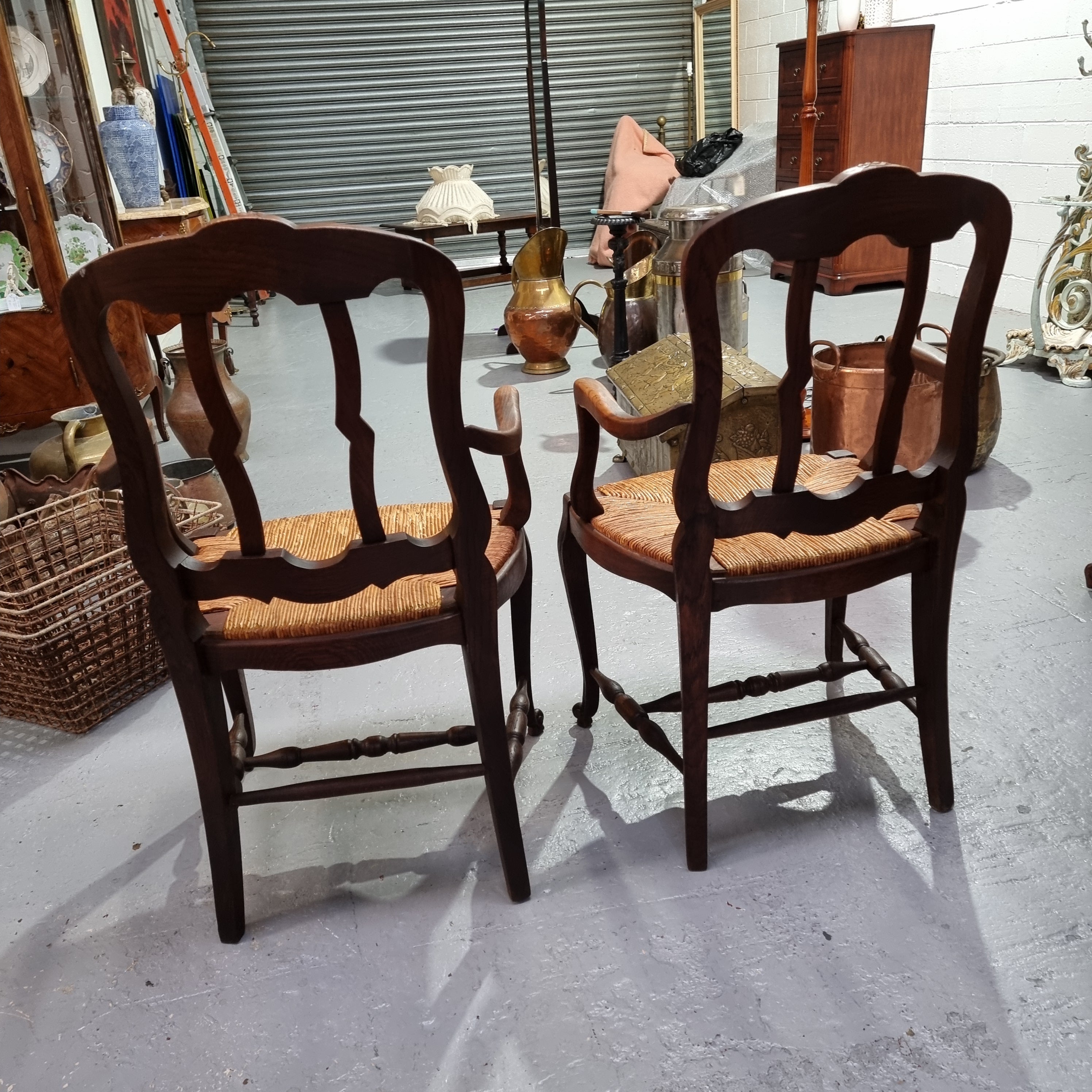 Pair Louis XV Style French Oak Rush Seated Carver Chairs | Antique & Vintage | Moonee Ponds Antiques | Australia Wide Delivery