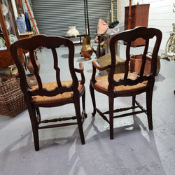 Pair Louis XV Style French Oak Rush Seated Carver Chairs | Antique & Vintage | Moonee Ponds Antiques | Australia Wide Delivery