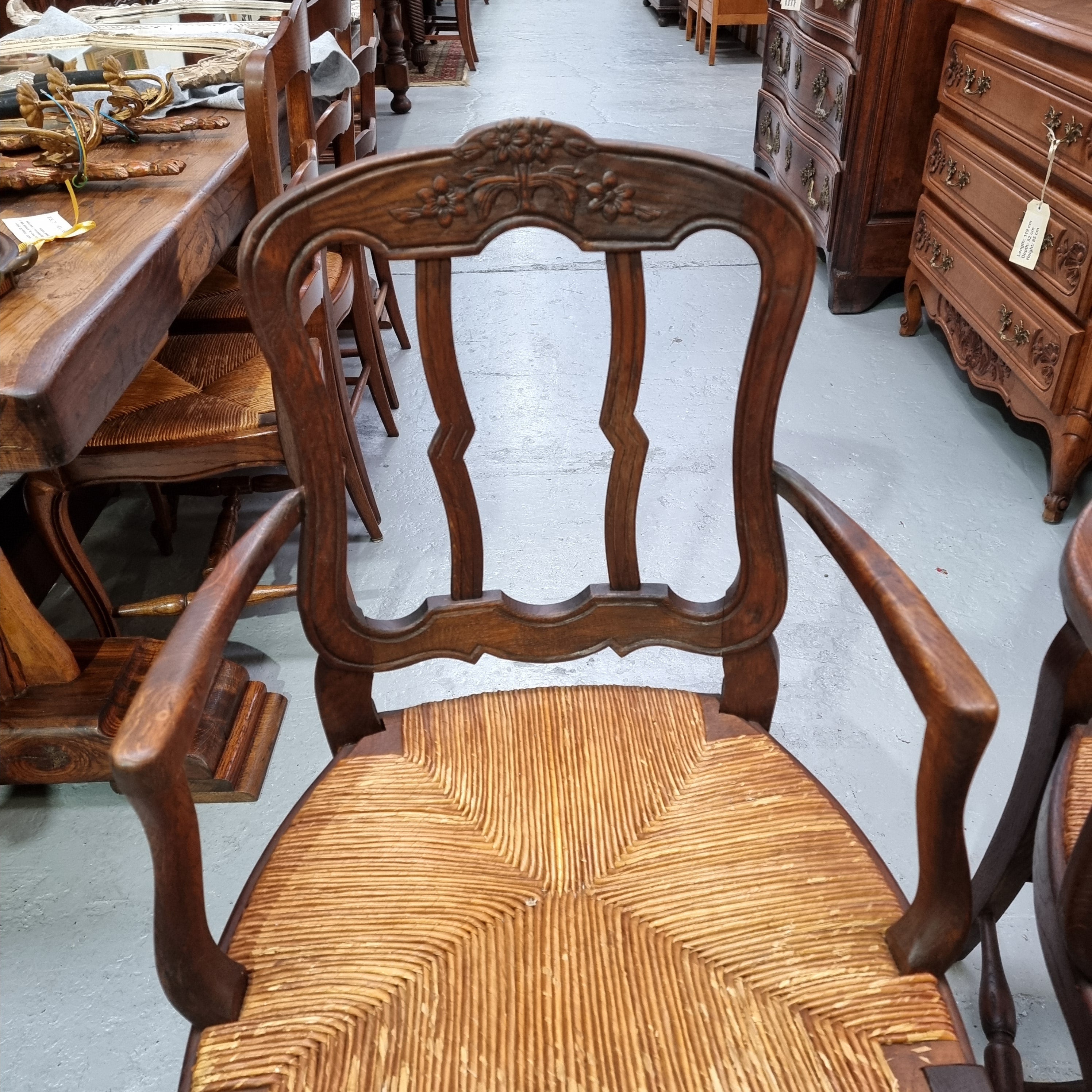 Pair Louis XV Style French Oak Rush Seated Carver Chairs | Antique & Vintage | Moonee Ponds Antiques | Australia Wide Delivery