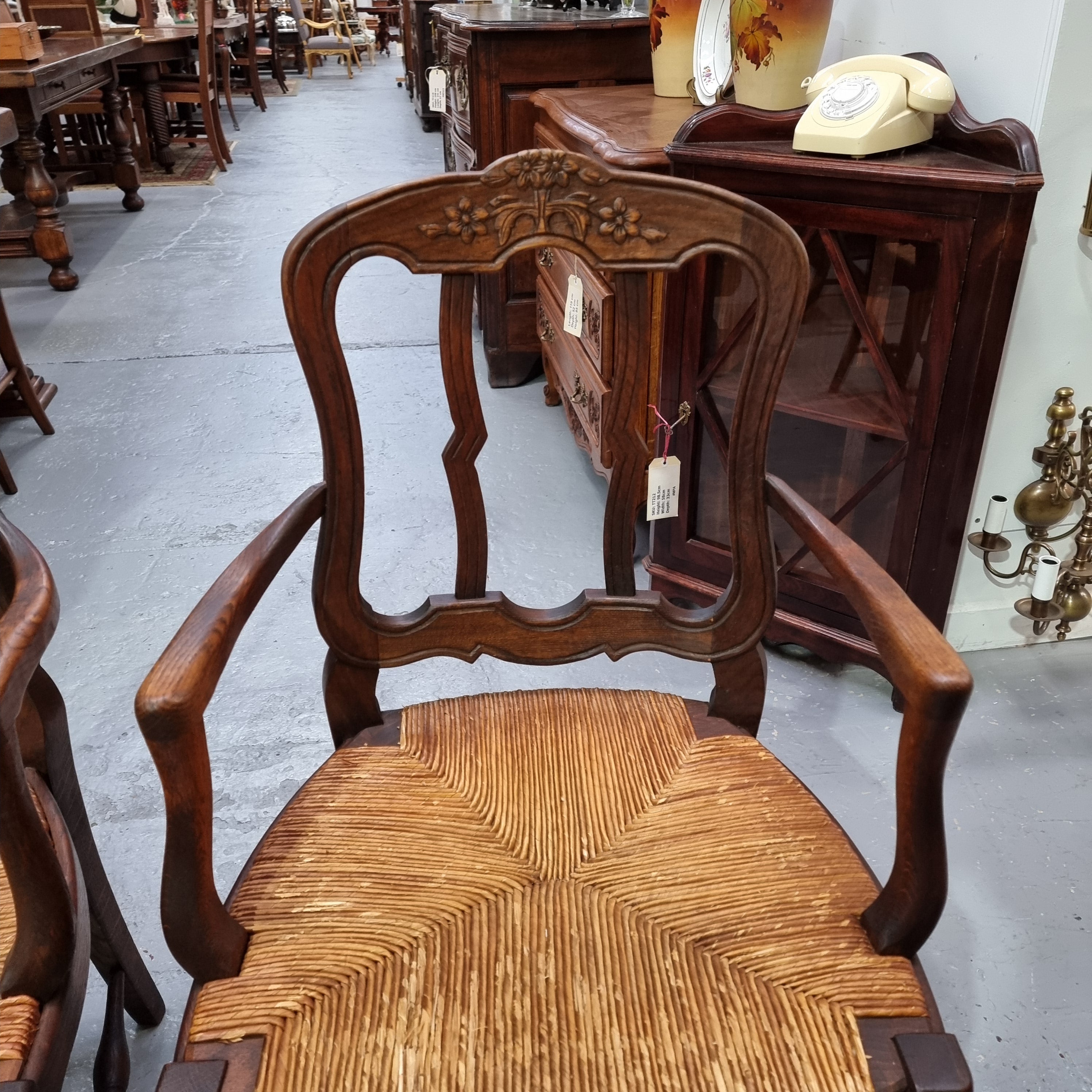 Pair Louis XV Style French Oak Rush Seated Carver Chairs | Antique & Vintage | Moonee Ponds Antiques | Australia Wide Delivery