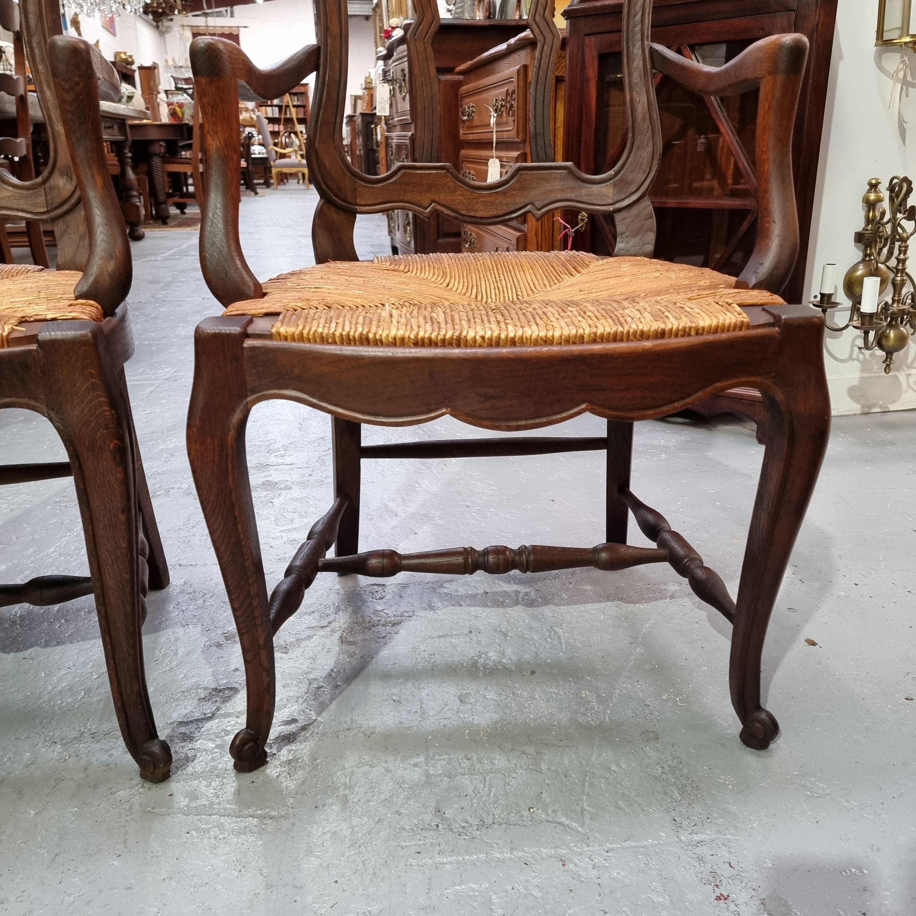 Pair Louis XV Style French Oak Rush Seated Carver Chairs | Antique & Vintage | Moonee Ponds Antiques | Australia Wide Delivery