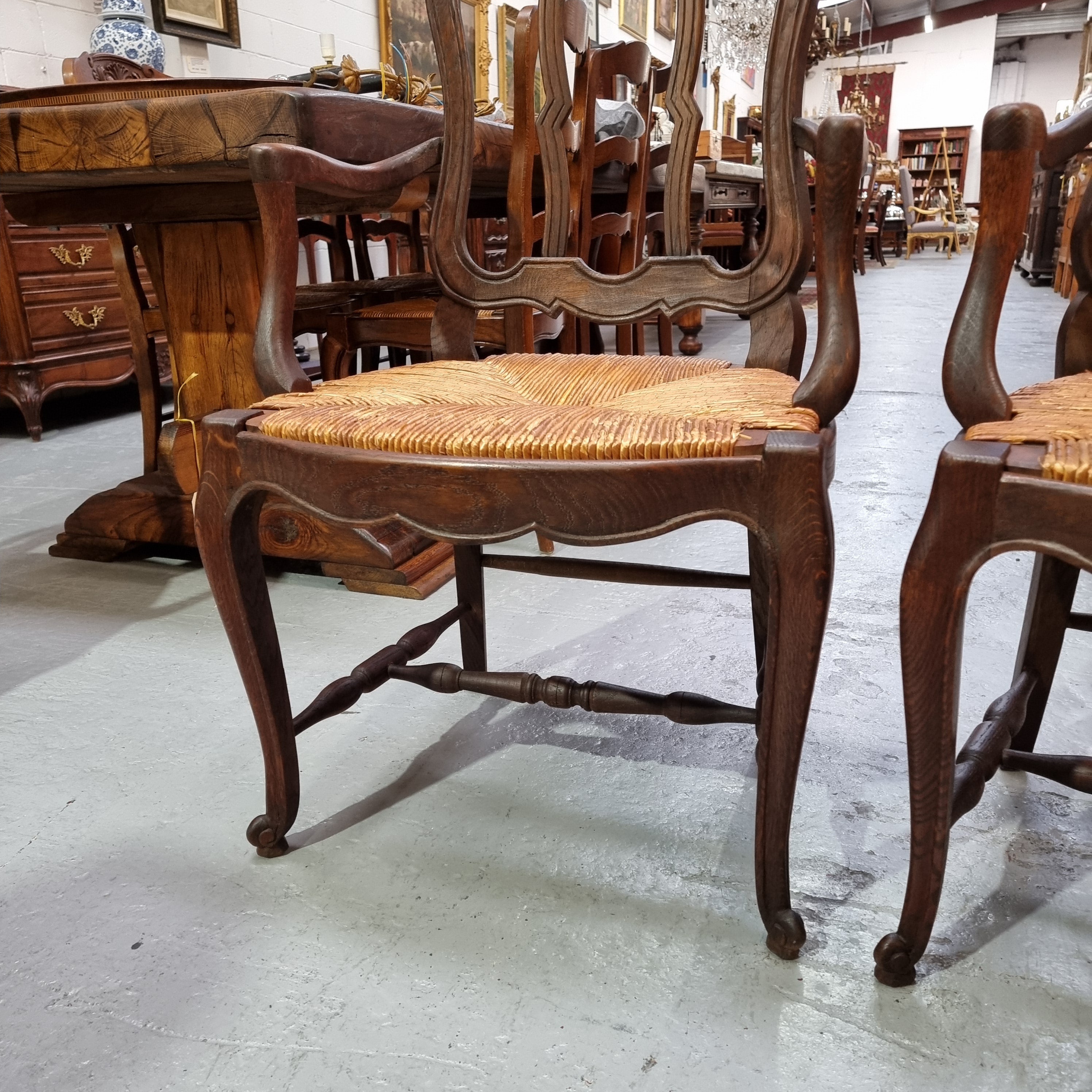Pair Louis XV Style French Oak Rush Seated Carver Chairs | Antique & Vintage | Moonee Ponds Antiques | Australia Wide Delivery