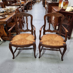 Pair Louis XV Style French Oak Rush Seated Carver Chairs | Antique & Vintage | Moonee Ponds Antiques | Australia Wide Delivery