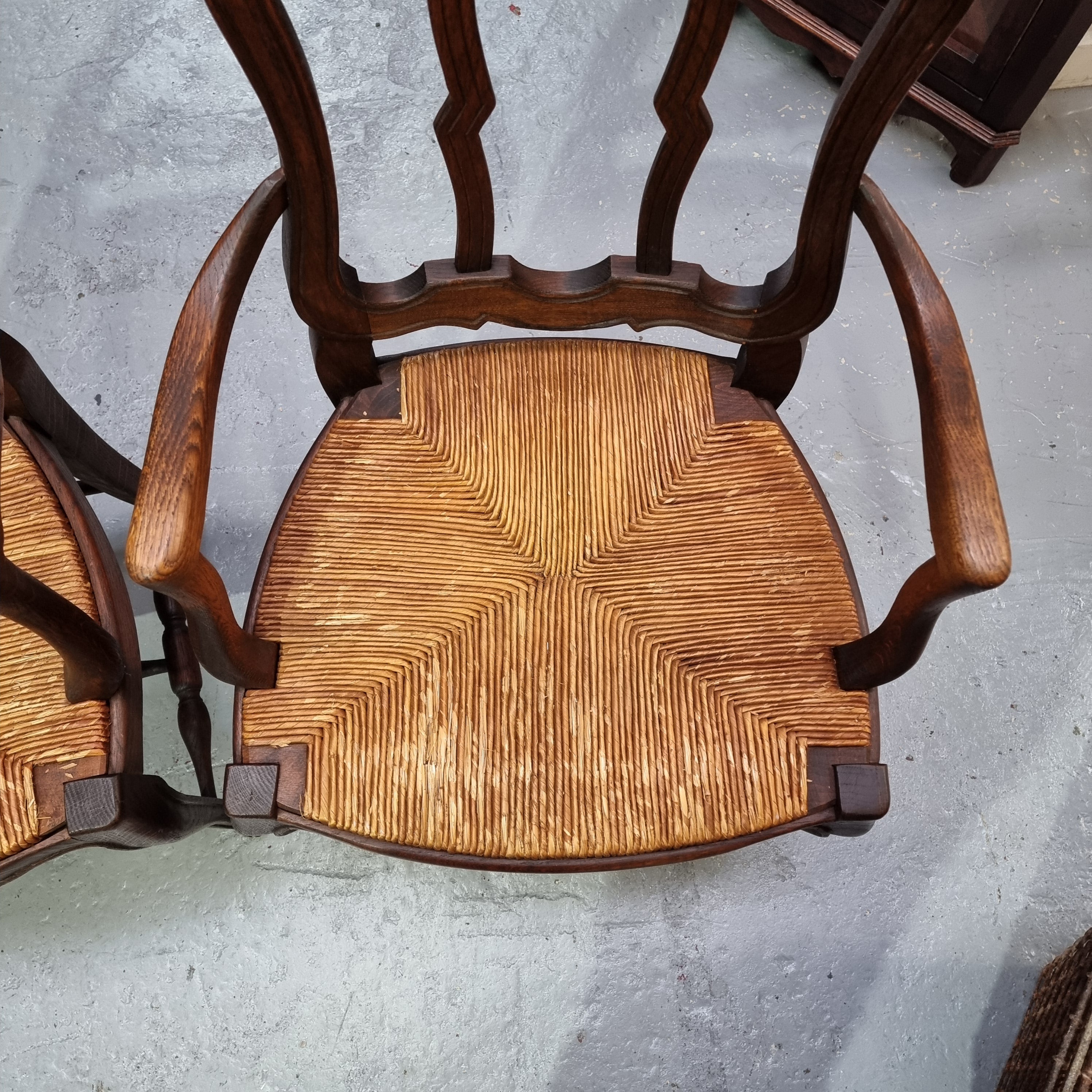Pair Louis XV Style French Oak Rush Seated Carver Chairs | Antique & Vintage | Moonee Ponds Antiques | Australia Wide Delivery