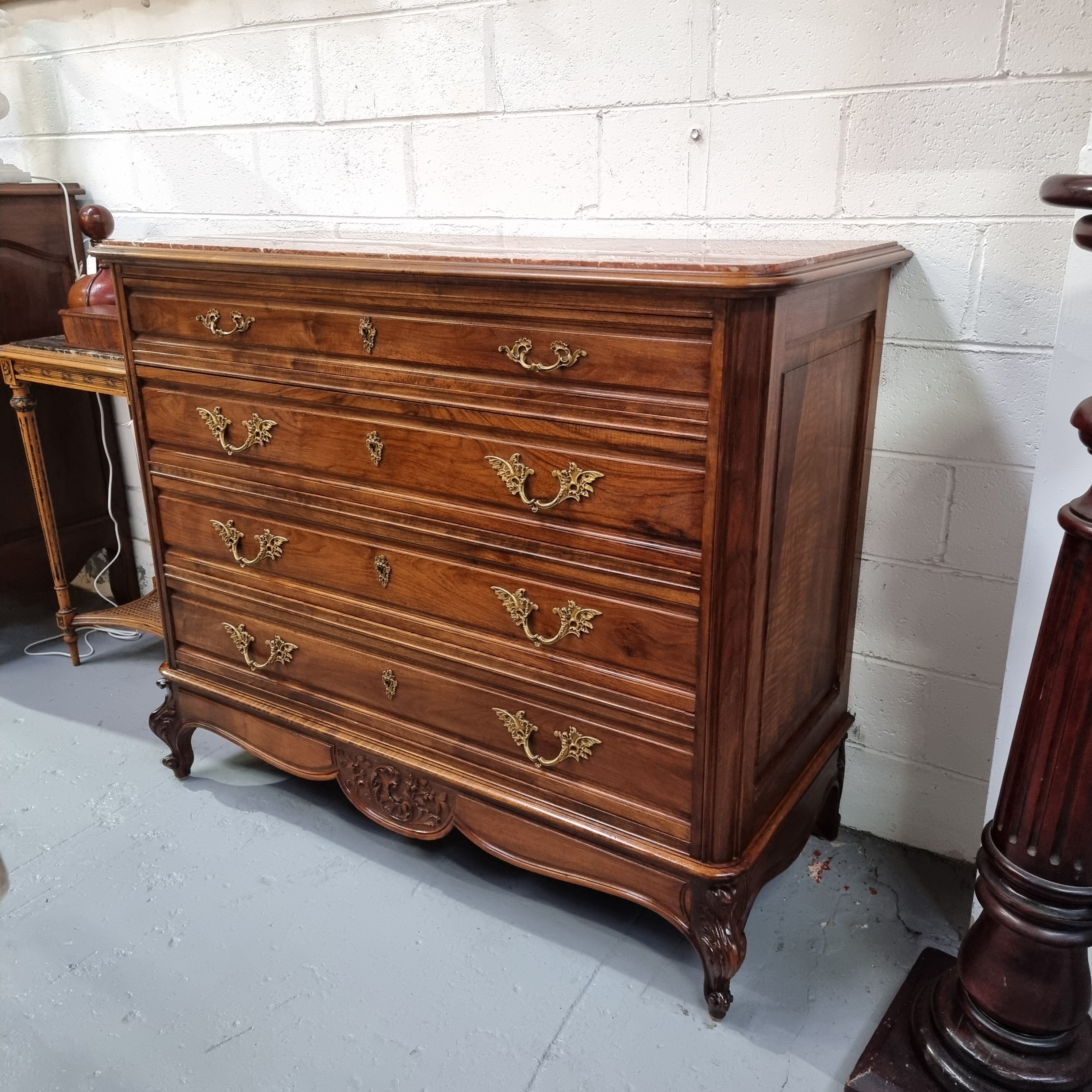 Louis 15th Style French Walnut Four Drawer Commode With Inset Marble Top | Antique & Vintage | Moonee Ponds Antiques | Australia Wide Delivery