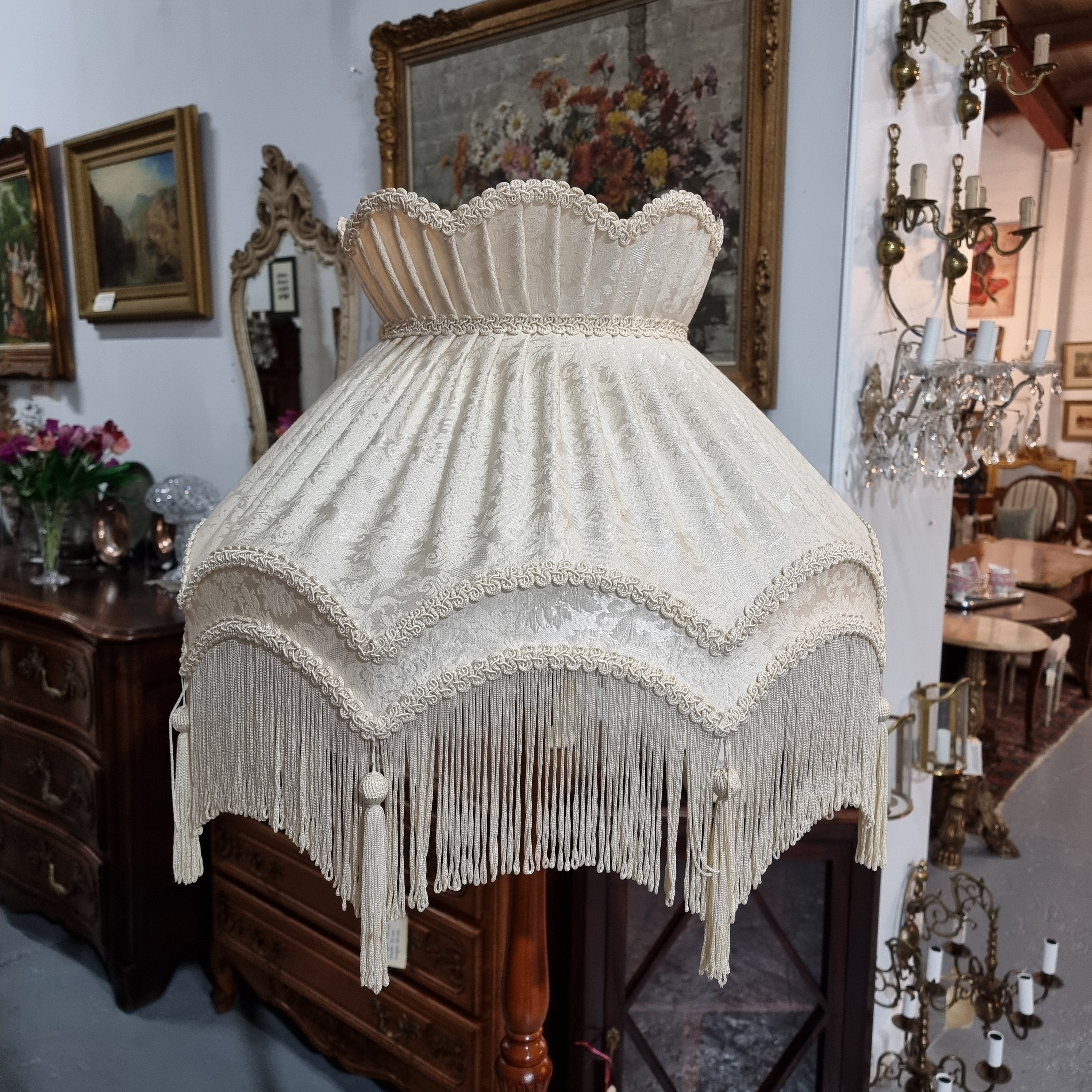 Ivory Cream Standard Lamp Shade With Tassels & Fringe | Antique & Vintage | Moonee Ponds Antiques | Australia Wide Delivery