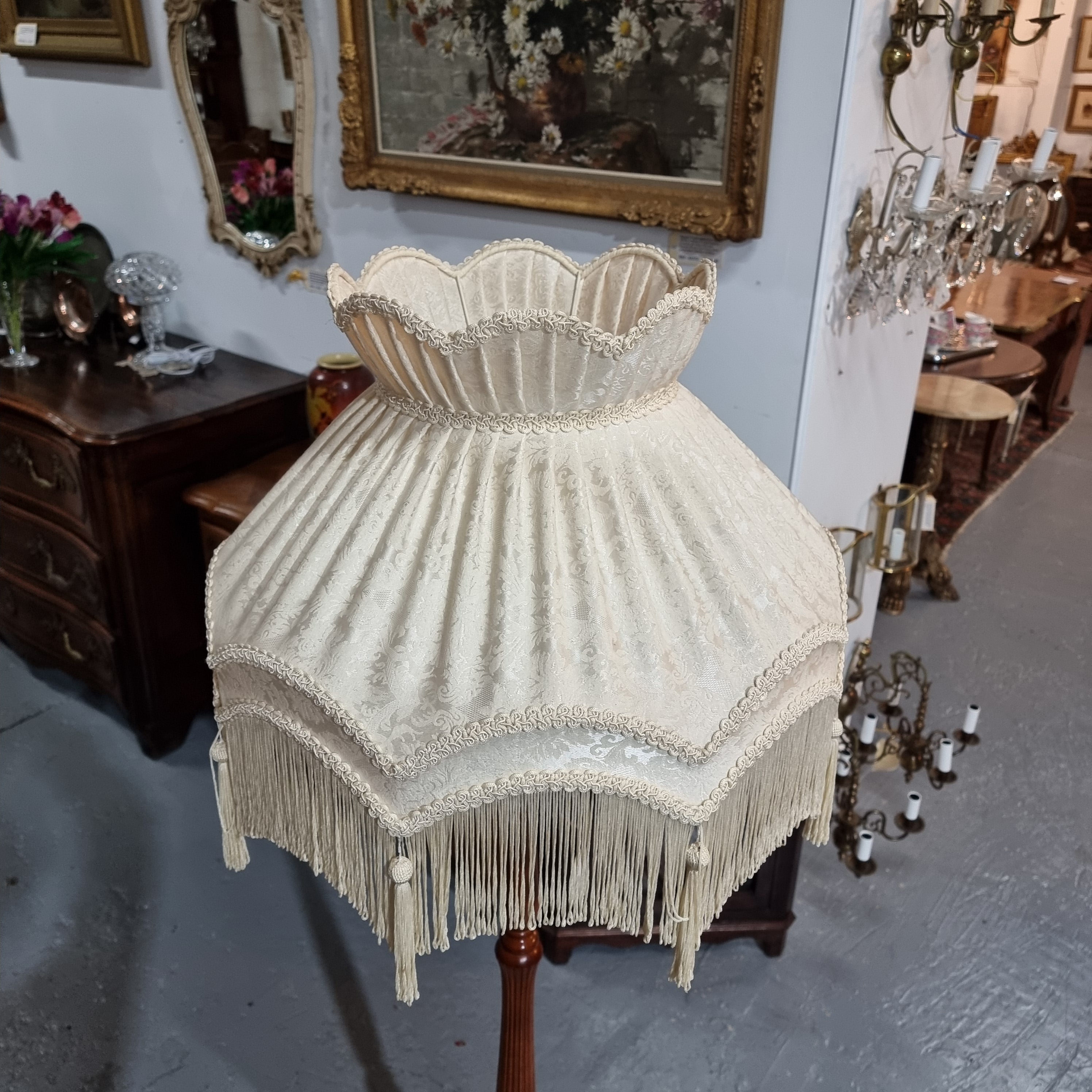 Ivory Cream Standard Lamp Shade With Tassels & Fringe | Antique & Vintage | Moonee Ponds Antiques | Australia Wide Delivery